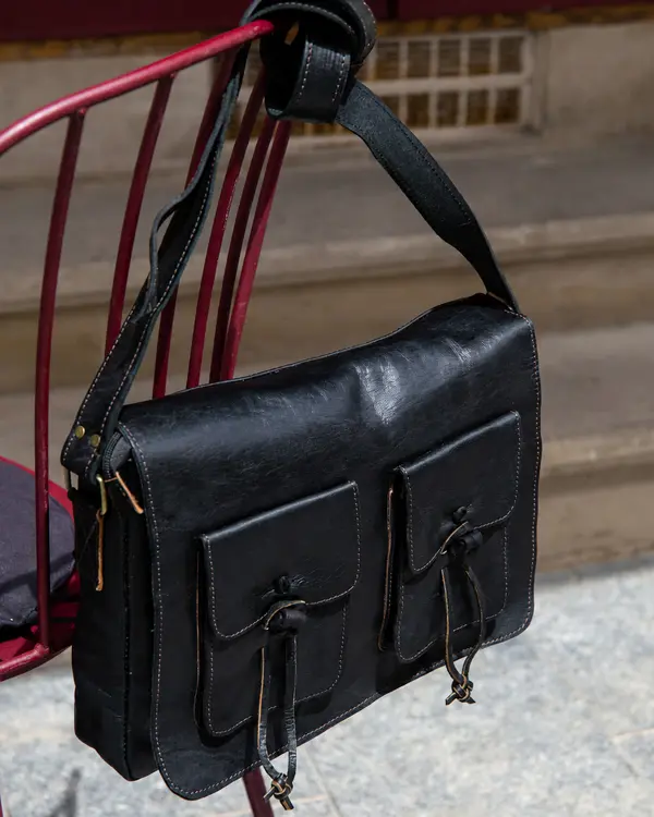 Black Cowhide Leather Briefcase by Schott Leather