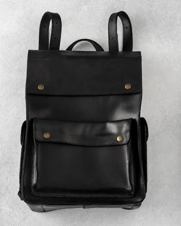 Black Cowhide Leather Custom Backpack Manufactured By Schott Leather