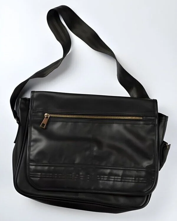 Black Leather Shoulder Messenger Bag Manufactured by Schott Leather