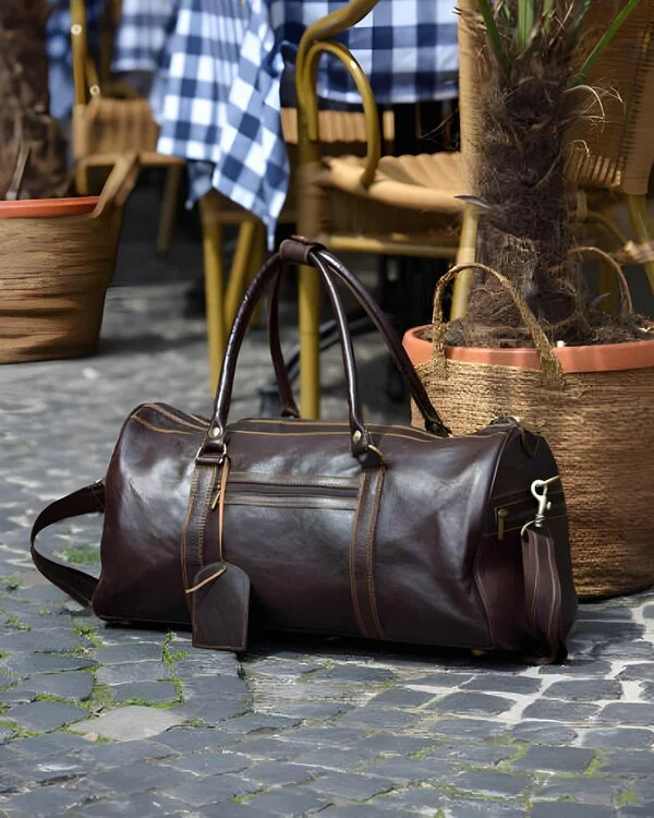 Brown Private Label Leather Duffle Bag By Schott Leather