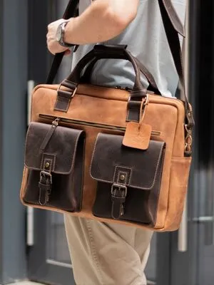 Cowhide Leather Briefcases with Shoulder Strap