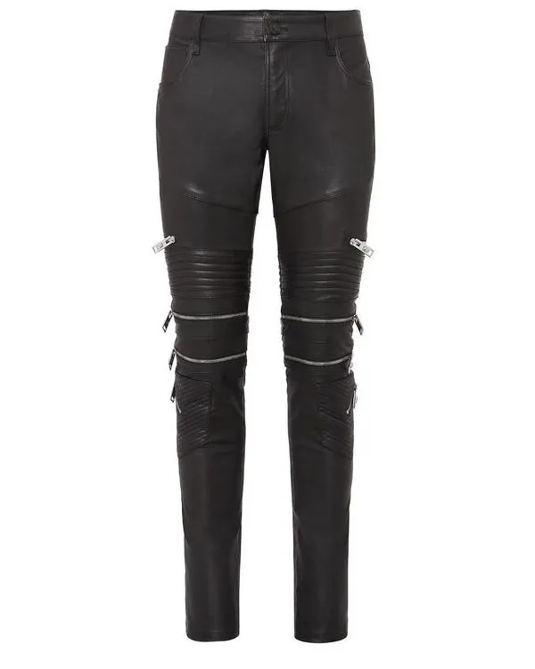 Custom Design Black Suede Leather Pant