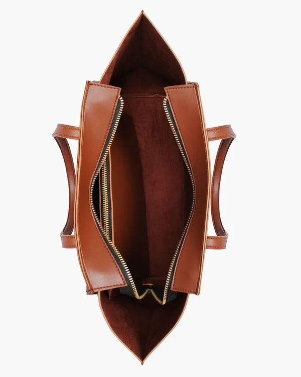 Custom Design Cowhide Zipper Brown Leather Tote Bag By Schott Leather