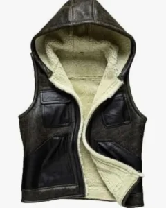 Custom Made black Hooded Leather Vest