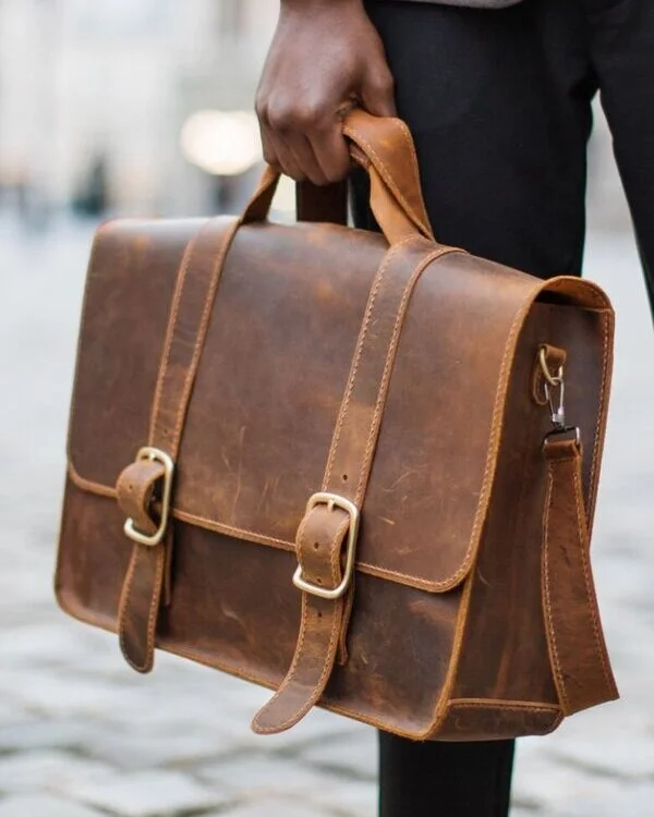 Disteressed Leather Cowhide Leather briefcase By Schott Leather