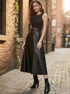 High-Waisted Leather Skirt