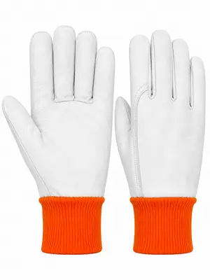 Leather Driver Glove With Orange Elastic Cuff