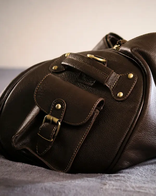 Leather Duffle Bag after Manufacturing and final Finishing By Schott Leather