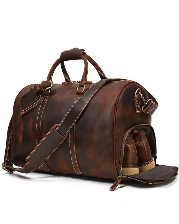 Leather Duffle Bag with Shoe Rack Manufactured By Schott Leather