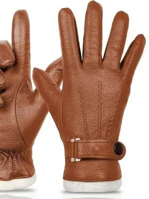 Leather winter gloves with warm lining