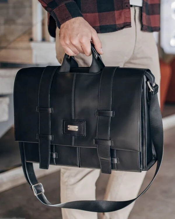 Men Holding Private Label Leather Briefcase by Schott Leather