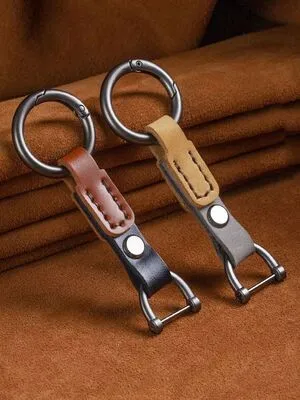 Metal & leather combination keychain