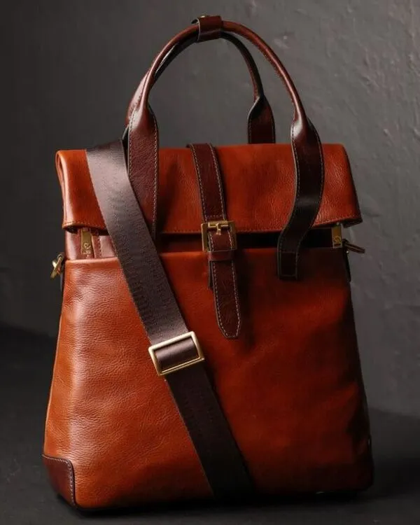 Modern Design Brown Leather Backpack Manufactured By Schott Leather