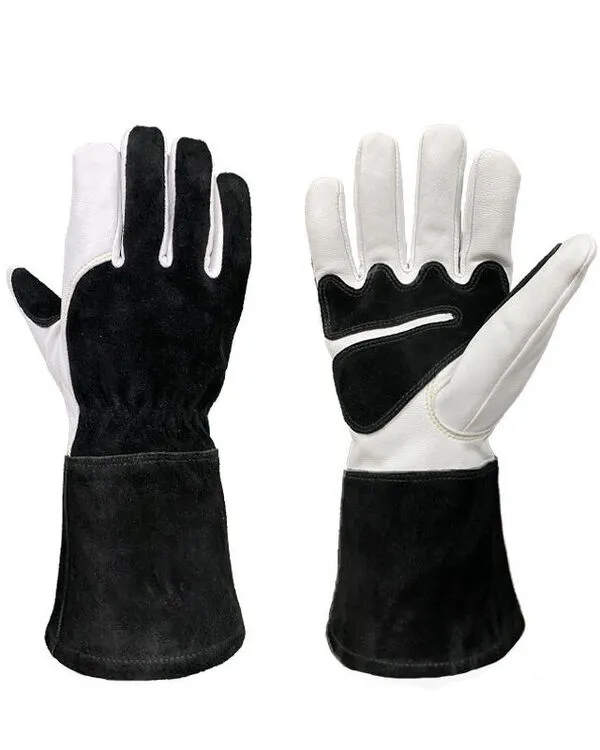 Private Label White and Black Leather Welding Glove