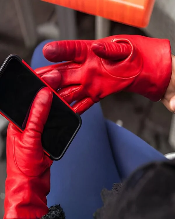 REd Leather Winter Glove For Private label