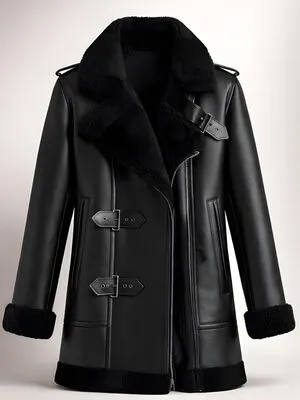 Shearling & fur-lined leather coat