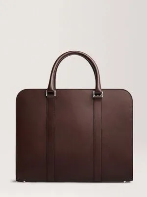 Slim Maroon Leather Document Briefcase With Embossed logo By Schott Leather