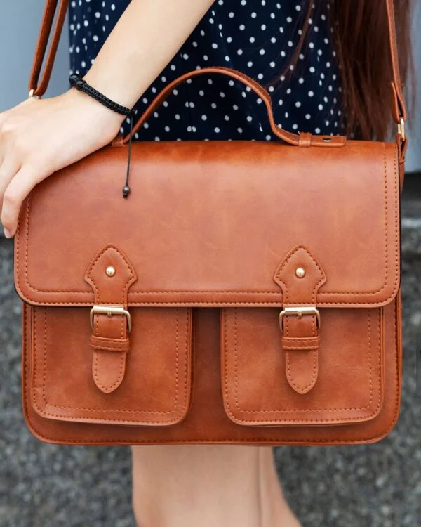 Tan Brown Cowhide Custom Briefcase manufactured By Schott Leather