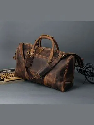 Vintage & Distressed leather duffle bag By Schott Leather