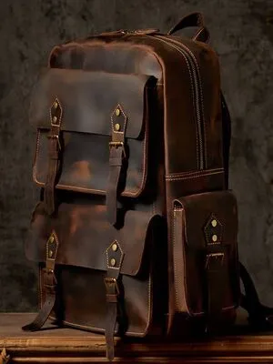 Vintage and distressed leather Custom Backpack By Schott Leather