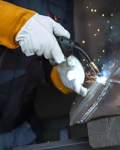 Welder Doing Work by Wearing Custom Welding Glove- Schott Leather