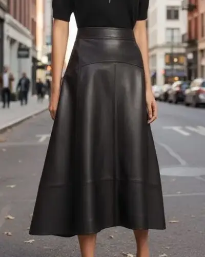 Women Cowhide Leather Skirt