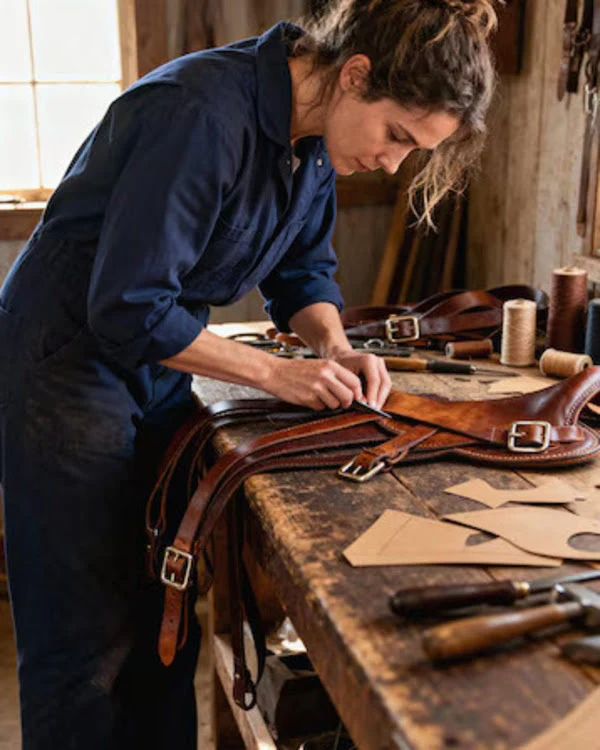 Women Doing Quality Check of Leather Belts