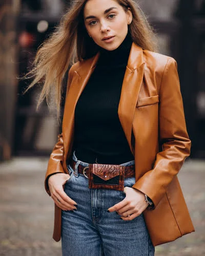 Women Wearing Custom Made Leather Blazer