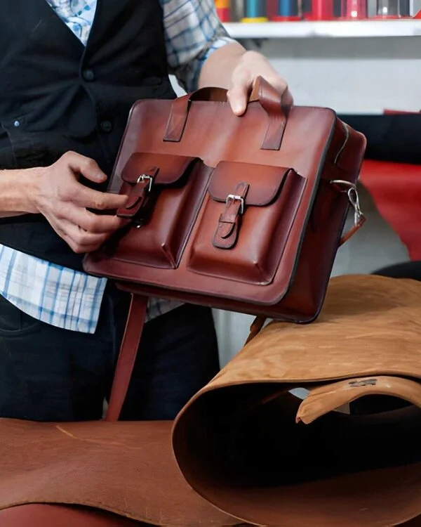 Worker Doing Quality Check of Leather bag in Factory